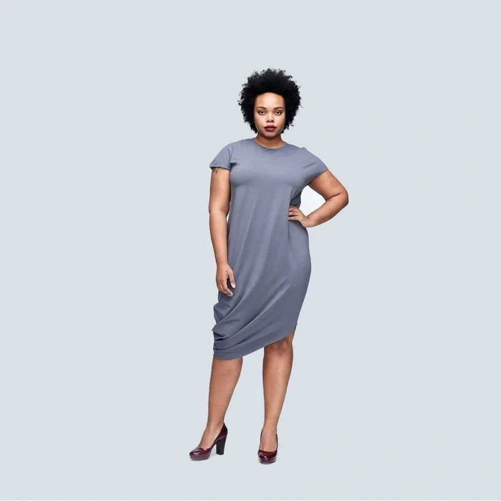 NEW Universal Standard Midi Dress Asymmetrical Handkerchief Pale Blue 2X 18 20 N